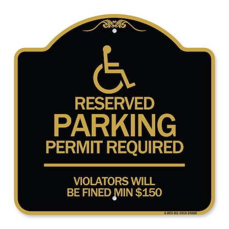 Signmission Connecticut Reserved Parking Permit Required Violators Fined Min $150 Alum, 18" x 18", BG-1818-24658 A-DES-BG-1818-24658